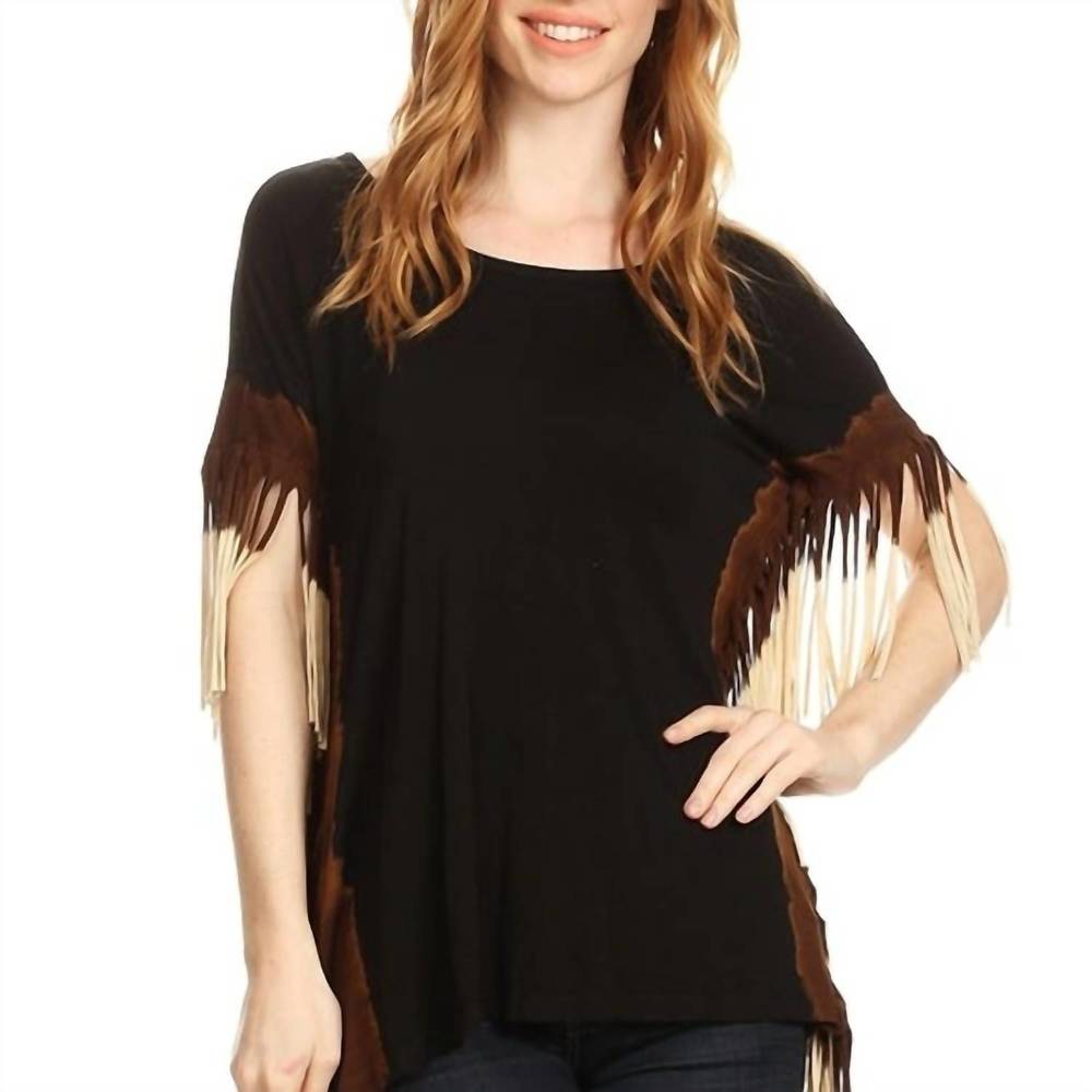 NEW T-PARTY dip dye fringe top in black